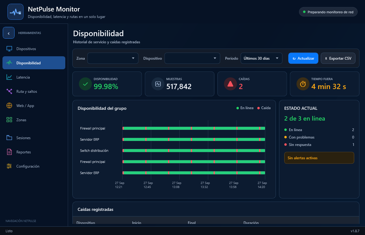 NetPulse Monitor 1.8.7 availability panel